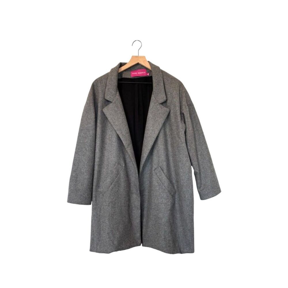 Heidi Merrick Boutique LA Preppy Luxury Gray Wool Fall Trench Wrap Coat Size L